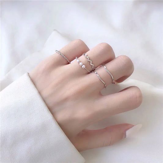 5PCS WAVY STACKING RING SET