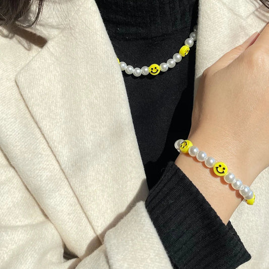 YELLOW SMILE FACE BEADED NECKLACE