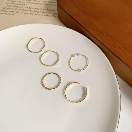 5PCS WAVY STACKING RING SET