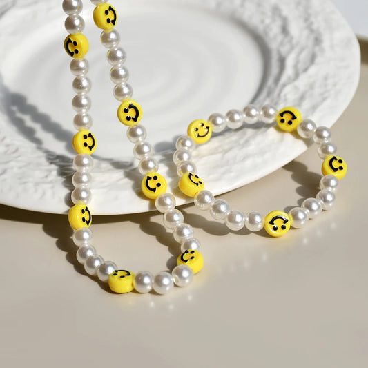 YELLOW SMILE FACE BEADED NECKLACE